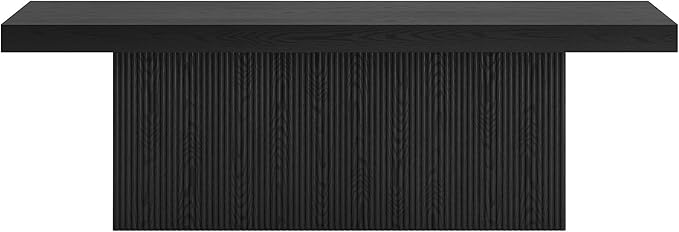 Henn&Hart 48" Fluted Low-Profile Rectangular Coffee Table with Solid Base for Living Room, Family Room, or Office, Black Grain