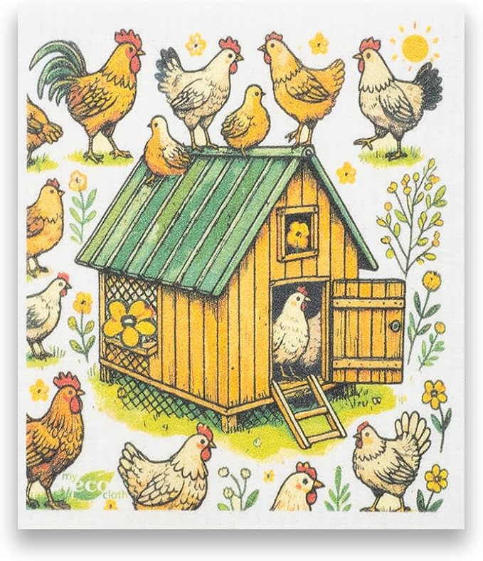SWEDEdishcloths - Cellulose Sponge Dish Towels - Mixed Set of 6 (One of Each Design) Chickens Swedish Dish Cloths