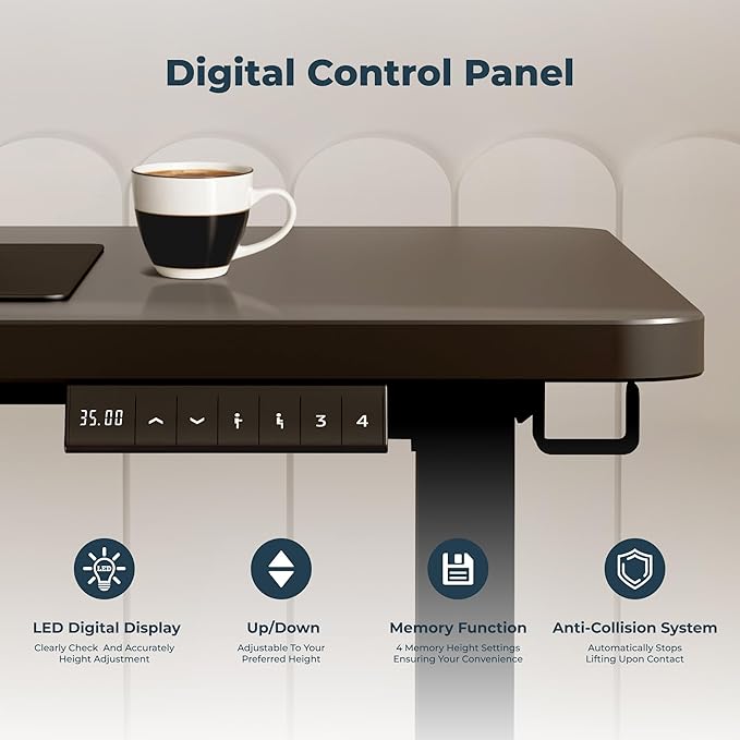 Adjustable Stand Up Desk with Memory Preset, 55 x 24 Inch Standing Desks Electric Desk for Home Office with Splice Board (Black)