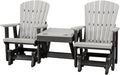 DutchCrafters Slat Fan Back Double Poly Adirondack Glider Outdoor Patio Chairs with Center Table (Black & Light Gray)