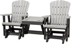 DutchCrafters Slat Fan Back Double Poly Adirondack Glider Outdoor Patio Chairs with Center Table (Black & Light Gray)