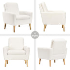 Lohoms White Accent Chair Set of 2 for Living Room, Fluffy Comfy Reading Leisure Chairs for Bedroom, White Teddy Upholstered Sherpa Armchair for Apartment, Small Boucle Sofa Chair with Wood Legs