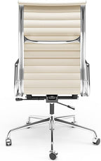 High Back Genuine Leather Ribbed Office Chair-Ergonomic Desk Chair with Aluminum Alloy Armrest & Frame, Swivel Silent Wheels & Tilt Function, Adjustable Height