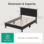 Novilla Full Size Bed Frame, Full Bed Frame with Headboard, Velvet Upholstered Pull-Point Headboard, No Box Spring Needed, Heavy Duty Feet, Easy Assembly, Black Velvet
