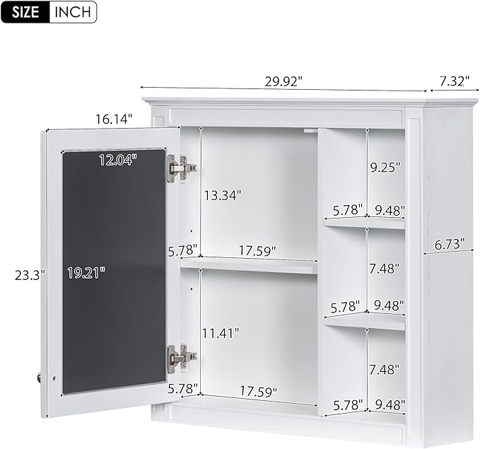 Bathroom Wall Cabinet with Mirror, 30'' x 28'' Medicine Cabinet with Mirror Door and Adjustable Shelves, Over Toilet Storage Cabinet, Wall-Mounted Bathroom Mirrors for Over Sink with Storage