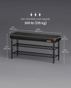 VASAGLE EKHO Collection - Shoe Rack Bench, Storage Bench for Entryway, Synthetic Leather with Stitching, Mid-Century Modern, Loads 300 lb, 11.8 x 39.4 x 19.7 Inches, Ink Black ULSB113B01