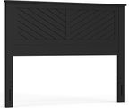 Serene Poplar Wood Queen Size Headboard in Black, Modern Farmhouse Panel with Chevron Scoring, Casual Coastal Style, Easy Assembly, Quality Materials