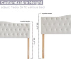 Upholstered King Headboard, Button Diamond Tufted Headboard with Adjustable Height and Solid Wood Leg, Velvet Padded Headboards for King Size Bed, Modern Head Board, White
