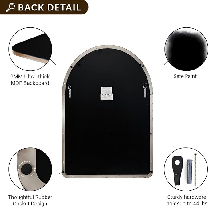 ANDY STAR Arched Mirror, 22 x 30 Inch Brushed Nickel Wall Mirror in Stainless Steel Metal Frame, Arch Top Rounded Corner 1 Inch Deep Set Design Wall Mount Hangs Vertical