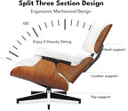 Top Grain Leather, Mid Century Chaise Lounge Chair and Ottoman, Modern Chair Classic Design, Heavy Duty Base Support for Living Room Study Lounge Office, Walnut-White, Heightening