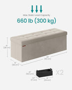 SONGMICS Mazie Collection - Storage Ottoman Bench, Foldable Foot Rest, 15 x 43 x 15 Inches, End of Bed Bench, Storage Chest, Load 660 lb, Living Room, Bedroom, Entryway, Cream White ULSF277W01
