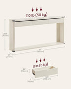VASAGLE Console Table, 63 Inches Sofa Table, Narrow Entryway Table, Entry Table with 3 Drawers, Bottom Shelf, Metal Corners, for Living Room, Bedroom, Farmhouse Style, Rustic White ULNT146W73