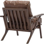 Wahson Brown Leather Accent Chair Mid Century Modern Chair, Retro Upholstered Armchair with Wood Frame and Removable PU Cushions, Large Compfy Leisure Slipper Chair for Living Room/Bedroom