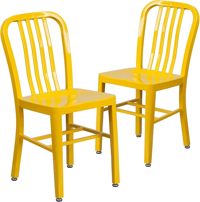 Flash Furniture Gael Commercial Grade 2 Pack Yellow Metal Indoor-Outdoor Chair