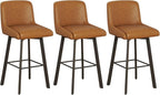 Swivel Counter Height Bar Stools Set of 3, 30''H Upholstered Barstools with Backs, Modern Bar Stool Chairs for Kitchen Island, Metal Legs, Faux Leather, Whiskey Brown Stools Counter Chair