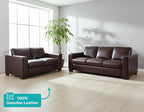 Naomi Home Freya Genuine Leather Sofa + Loveseat - Luxurious Comfort, Goose Feather Cushion Filling, Square Arm Design, Sturdy Block Legs, Elegant Espresso - Ideal for Living Room, Office, or Bedroom