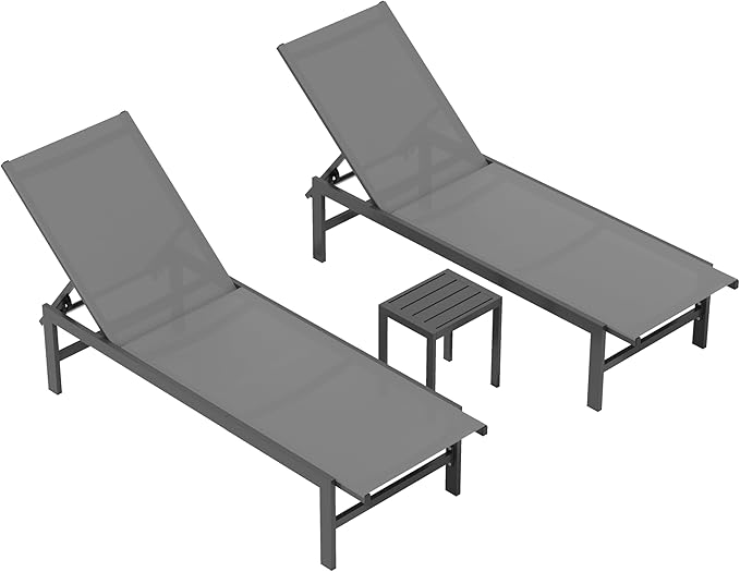 Outdoor Lounge Chairs for Pool, Aluminum Chaise Lounge Chairs with 5-Position Recliner, Patio Lounge Chair for Backyard, Poolside, Deck, Lawn