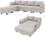114.17" Modular Sectional Sofa, 6 Seat Sectional Couches with Storage, Memory Foam, Convertible Modular Couch for Living Room, U Shaped Comfy Modular Sofa with Chaise, Light Grey