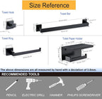 Bathroom Hardware Set Bathroom Accessories Set SUS304 Towel Bar Set Includes Towel Bar Inch+Towel Holder+Toilet Paper Holder+Towel Hook (10, Matte Black-Paper Holer with Cover)