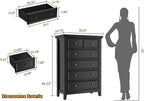 BLANKSPACE Black Dresser, 6 Chest Drawer Dresser for Bedroom, Large Capacity Nightstand, Modern Wood Cabinet for Bedroom, Living Room, Closets
