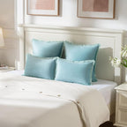 FUTEI Aqua Velvet Decorative Throw Pillow Covers 20x20 Set of 2,Soft Cozy Edge with Tassels Cushion Case,Boho Modern Home Decor for Couch Bed Living Room