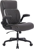 Youhauchair Executive Office Chair, Ergonomic PU Leather Computer Desk Chair with Lumbar Support, Flip-up Armrests and Adjustable Height, for Home Office, Brown
