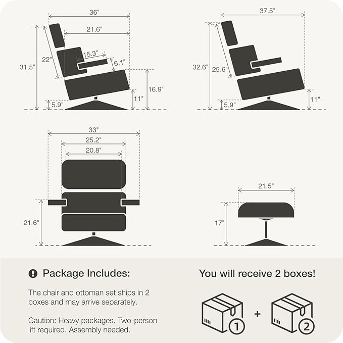Top White Grain Leather, Mid Century Chaise Lounge Chair and Ottoman, Modern Chair Classic Design, Walnut Wood, Heavy Duty Base Support for Living Room Office