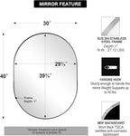 ANDY STAR Brushed Nickel Oval Bathroom Mirror, 30x40 Oval Nickle Mirror Pill Shaped in Premium Stainless Steel Metal Frame 1”Deep Wall Mounted Horizontal/Vertical