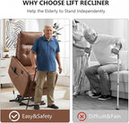 PELUMY Manual Lift Recliner Chair with Massage and Heat for Elderly, Single Motor Electric Lift Chair, Heavy Duty Recliner with USB Charging & Side Pockets (Breathable Leather, Yellow Brown)