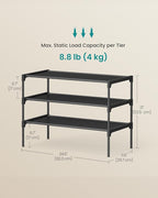 SONGMICS Shoe Rack, 3-Tier Shoe Storage Organizer, Space-Saving, 11.6 x 24.5 x 21 Inches, Entryway, Metal Frame, Non-Woven Fabric Shelves, Ink Black ULSH023BH01