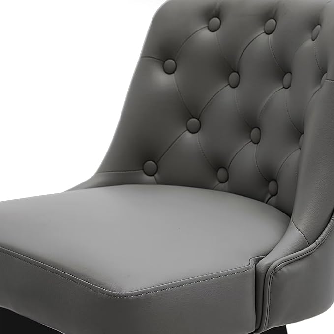 MINCETA Bar Stools Set of 3, PU Leather Barstools, 26 Inch Upholstered Counter Stools with Low Tufted Back and Footrest, Swivel Counter Height Barstools for Kitchen Island Home Bar Dark Gray
