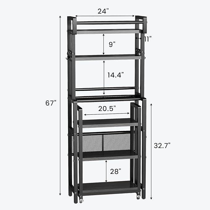 Recaceik 6-Tier Over The Toilet Storage Shelf with Cart, Freestanding Above Toilet Shelf Rack, Farmhouse Bathroom Organizer Shelves, Space Saver (Black)