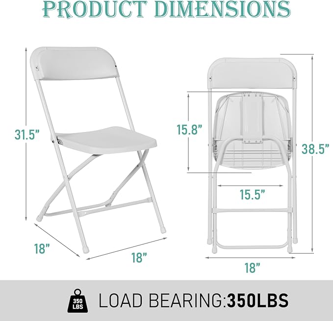 30 Pack White Plastic Folding Chairs, Portable Stackable Commercial Party Folding Chairs with Steel Frame 350lbs for Home Office Outdoor Indoor Office Wedding Party Events