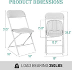 30 Pack White Plastic Folding Chairs, Portable Stackable Commercial Party Folding Chairs with Steel Frame 350lbs for Home Office Outdoor Indoor Office Wedding Party Events