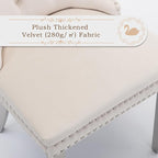 Velvet Upholstered Dining Chairs Set of 8, Modern Style Kitchen Side Chairs with Nailhead Trim and Silver Plated Leg, Metal Pulling Ring for Dining Room Living Room(Creamy White)