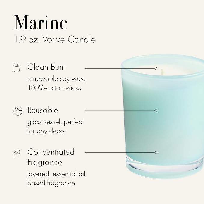 LAFCO New York Votive Candle, Marine - 1.9 oz - 20-Hour Burn Time - Reusable Glass Vessel - Made in The USA