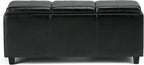 SIMPLIHOME Avalon 42 inch Wide Contemporary Rectangle Storage Ottoman in Midnight Black Vegan Faux Leather, Assembled, For the Living Room, Entryway and Family Room