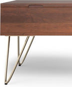SIMPLIHOME Hunter Lift Top Coffee Table - 32 inch Wide Solid Mango Wood Industrial Square Cocktail Table in Umber Brown, Living Room Table with Dual Lift Tops, Hidden Storage and Gold Hairpin Legs