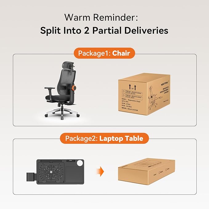 Newtral Office Chair Ergonomic with Footrest, Auto-Following Lumbar Support, High Back Desk Chair with 4D Armrest,136° Tilt Lock, Adjustable Seat Depth & Height (Supreme with Laptop Tray, Black)