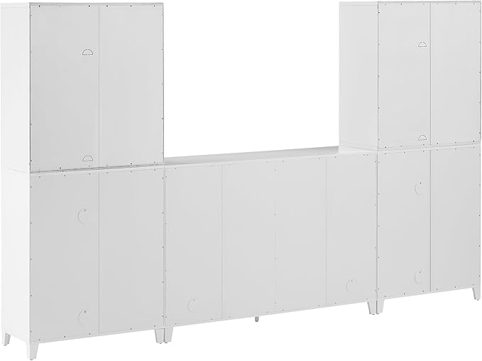 Crosley Furniture Roarke 3-Piece Modern Glass Door Sideboard Buffet Cabinet and Kitchen Storage Pantry Set, White