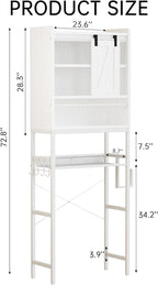 AWQM Over The Toilet Storage CabinetFreestanding Bathroom Organizer with AdjustableShelf & Paper Hook,Space-Saving Toilet Rack,White Retro Style (White, Sliding Door)