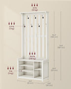VASAGLE Hall Tree with Bench and Shoe Storage, Coat Rack with Shoe Bench, 7 Double Hooks for Jackets, Hats, Entryway, Bedroom, Living Room, 13.8 x 31.9 x 70.9 Inches, Rustic White UHSR414W01