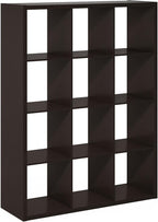 Furinno Cubicle Book Shelf, 12-Cube Thick Frame Bookshelf, Reversible Bookcase with Open Back, 14.6 x 43.8 x 58, for Living Room, Bedroom, Home Office, Black Dark Oak