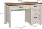 Vabches Farmhouse Executive Desk with Storage and Ample File Drawer, Rustic Large Home Writing Desk for Bedroom, White