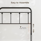 Black Metal Twin Size Headboard, Farmhouse and Vintage Style Dorm Headboards Only, Adjustable Height, Spindle Detail and Elegant Curves Design