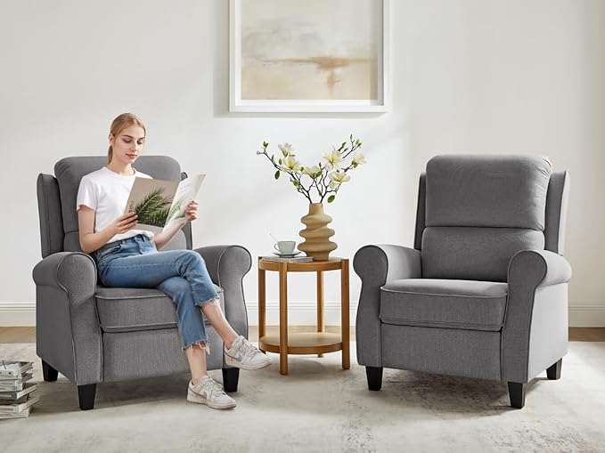 Recliner Chair for Living Room, Modern Reclining Sofa Home Theater Seating with Upholstered Push Back, Mid-Century Reclining Armchair with Lumbar Support, Bedroom, Reading Nook, Office, Set of 2