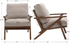 Wahson Set of 2 Mid Century Chair, Upholstered Accent Armchairs, with Wood Frame and Canvas Cushions, Leisure Slipper Chair for Living Room/Bedroom, Beige