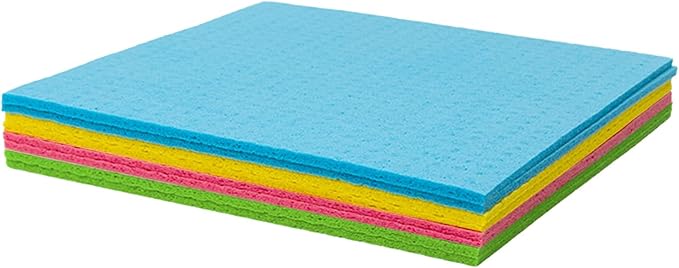 6 Pack Swedish Dishcloths – Super Absorbent, Reusable & Eco-Friendly Kitchen Towels (Fruit/Lavender/Camping/Solid Colors) (Blue&Yellow&Pink)