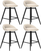 COSTWAY Bar Stools Set of 4, 25" Upholstered Counter Height 360° Swivel Bar Stools w/Backrest & Footrest, Heavy-Duty Metal Frame Armless Breakfast Chairs for Kitchen, Living Room (Set of 4,Beige)