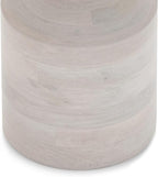 SIMPLIHOME Haynes End Table - 16 inch Wide Solid Mango Wood Round Accent Table with Sculptural Pedestal Base in White Wash, Boho Nightstand or Lamp Stand for Living Room or Bedroom, Assembled